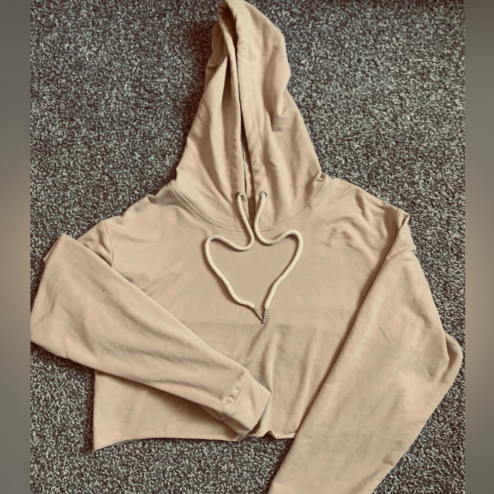 Beige Cropped Hoodie